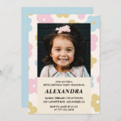 6e verjaardagsuitnodiging Retro Groovy Flowers Sch Kaart (Voorkant / Achterkant)