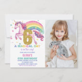 6e verjaardagsuitnodiging voor eenhoorn met afbeel kaart (Voorkant)