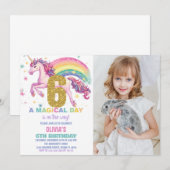 6e verjaardagsuitnodiging voor eenhoorn met afbeel kaart (Voorkant / Achterkant)