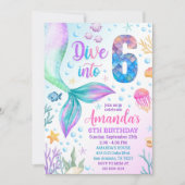 6e zeemeermin uitnodiging, Duik in zes zeemeermin  Kaart (Voorkant)