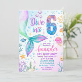 6e zeemeermin uitnodiging, Duik in zes zeemeermin  Kaart (Staand voorkant)