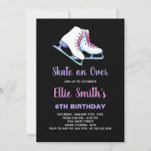 6e Zwart Paarse Schaatsen Verjaardagsuitnodigingen Kaart (Voorkant)