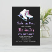6e Zwart Paarse Schaatsen Verjaardagsuitnodigingen Kaart (Staand voorkant)