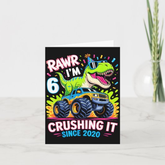 6nd Birthday Monster Truck Dinosaur Since 2020 Raw Kaart (Voorkant)
