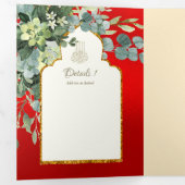 6pg NIKAH WALIMAH Rood Goud Groene Huwelijksfeest  Drieluik Uitnodiging (Binnenzijde eerst)