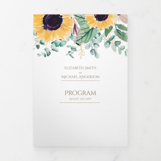 6pg Rustic Sunflower Thed Wedding Programme Drieluik Uitnodiging (Cover)