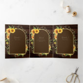 6pg Rustic Wood Sunflower Thed Wedding Programme Drieluik Uitnodiging (Binnen)