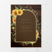 6pg Rustic Wood Sunflower Thed Wedding Programme Drieluik Uitnodiging (Cover)
