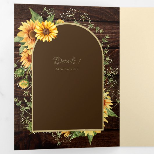 6pg Rustic Wood Sunflower Thed Wedding Programme Drieluik Uitnodiging (Binnenzijde eerst)