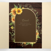 6pg Rustic Wood Sunflower Thed Wedding Programme Drieluik Uitnodiging (Binnenkant midden)
