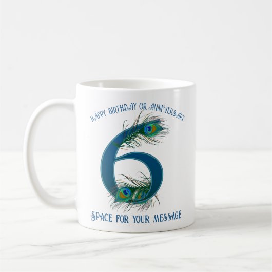 6th Anniversary Peacock Feather Customizable Koffiemok (Links)