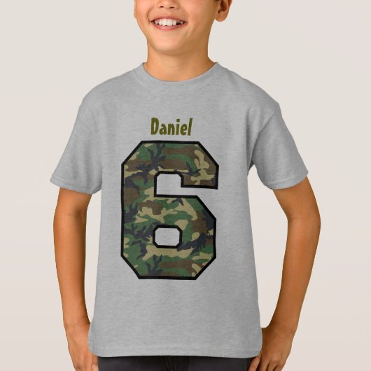 6th Birthday Boy Camo Six Year Custom Name V007F8 T-shirt (Voorkant)