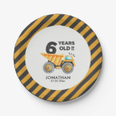 6th birthday boy construction theme papieren bordje (Voorkant)
