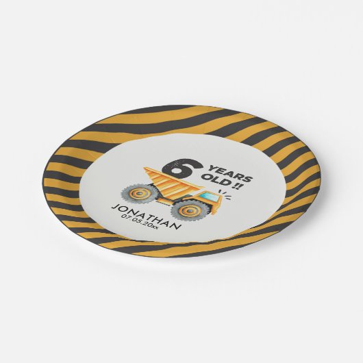 6th birthday boy construction theme papieren bordje (Gekanteld)