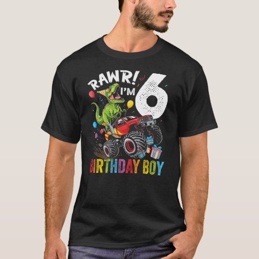6th Birthday Boy Dinosaur Monster Truck T-shirt (Voorkant)