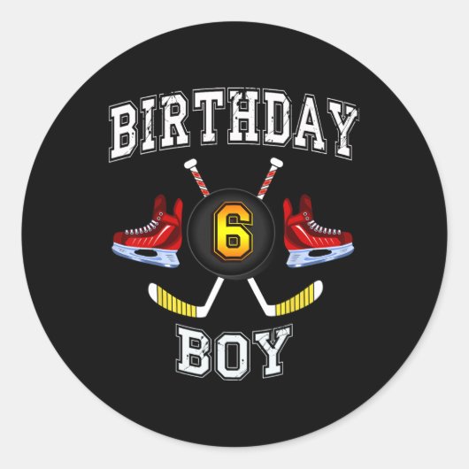 6th Birthday Boy - IJshockey 6 jaar oud kind Ronde Sticker (Voorkant)