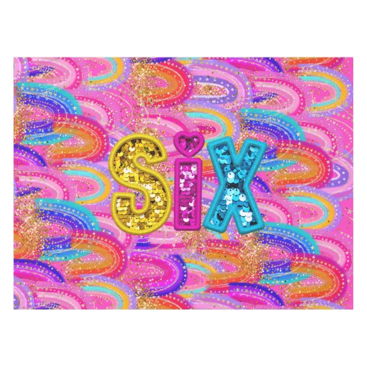 6th Birthday Bright Rainbow Gold Glitter Tafelkleed (Voorkant (Horizontaal))