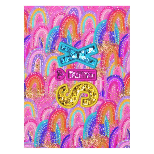 6th Birthday Bright Rainbow Gold Glitter Tafelkleed (Voorkant)