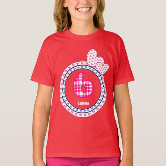 6th Birthday Gift Hearts Pset Pattern V15 T-shirt (Voorkant)