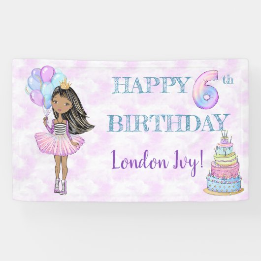 6th Birthday Girl Princess African American Spandoek (Horizontaal)