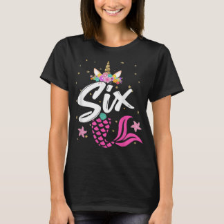 6th Birthday Girl Unicorn Mermaid Tail 6 Years Old T-shirt