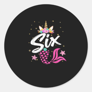 6th Birthday Girl Unicorn Shirt Mermaid Tail 6 Yea Ronde Sticker