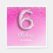 6th Birthday Girl with Pink Ballon Number Servet (Voorkant)
