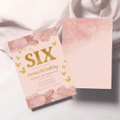 6th Birthday Invitation Pink Gold Glitter Girl Kaart