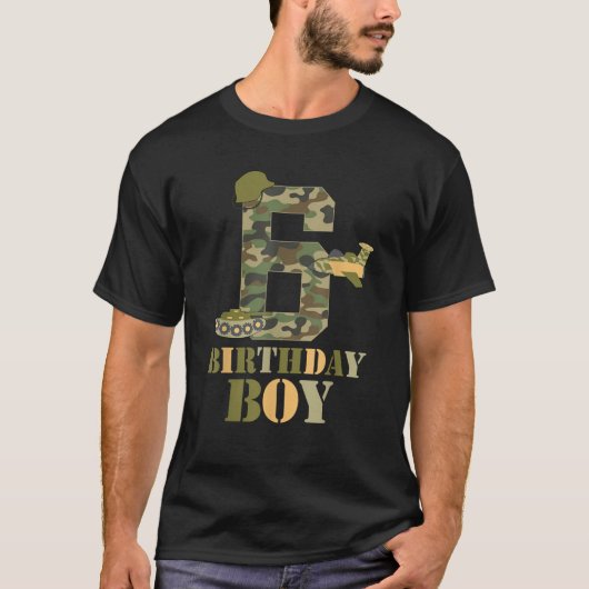 6th Birthday Military Themed Camo Boys 6 Years Old T-shirt (Voorkant)