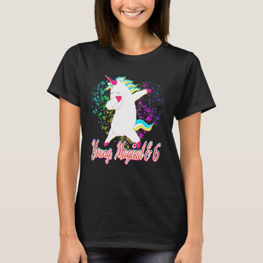 6th Birthday outfit Dabbing Unicorn Young Magical  T-shirt (Voorkant)