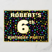 6th Birthday Party — Fun, Colorful Stars Pattern Folie Uitnodiging (Voorkant)
