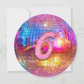 6th Birthday Party Gold Pink Glitter Disco Ball Kaart (Achterkant)