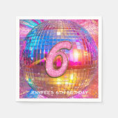 6th Birthday Party Gold Pink Glitter Disco Ball Servet (Voorkant)