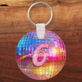 6th Birthday Party Gold Pink Glitter Disco Ball Sleutelhanger (Voorkant)