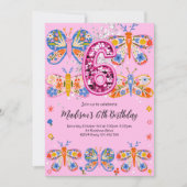 6th Birthday Pink Butterfly Kaart (Voorkant)