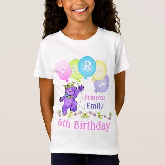 6th Birthday Princess, Custom Name T-shirt (Voorkant)