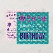 6th Birthday Purple Flowers Polka Dots Custom V11 Kaart (Voorkant / Achterkant)