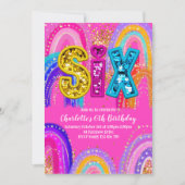 6th Birthday Rainbow Hot Pink Party Invitation Kaart (Voorkant)