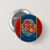 6th Birthday red blue messghts shield age pin Ronde Button 5,7 Cm (Voorkant /achterkant)