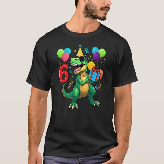 6th Birthday Shirt Boy Dinosaur Happy Bday T-rex P (Voorkant)