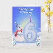 6th Birthday Snowman Snowy with Snow Six Kaart (Gele Bloem)