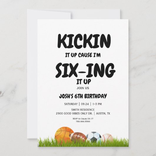 6th Boy's Kickin it Up Birthday Party Invitation Kaart (Voorkant)