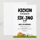 6th Boy's Kickin it Up Birthday Party Invitation Kaart (Voorkant / Achterkant)