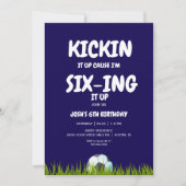6th Boy's Kickin It Up Blue Soccer Verjaardagsfees Kaart (Voorkant)