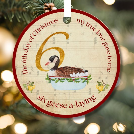 6th Day of Christmas Six Geese A-Laying Metalen Ornament