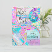 6th Mermaid Birthday Under the Sea Invitation Kaart (Staand voorkant)
