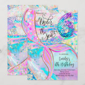 6th Mermaid Birthday Under the Sea Invitation Kaart (Voorkant / Achterkant)