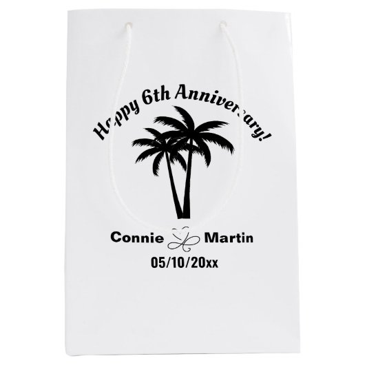 6th Wedding Anniversary Palm Trees Medium Cadeauzakje (Voorkant)