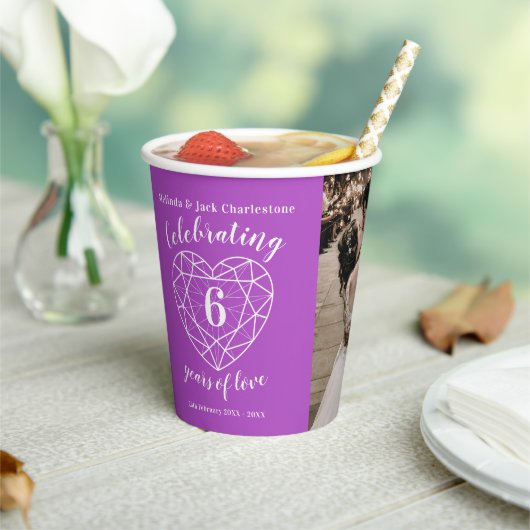 6th Wedding Jubileum overzicht hartfoto Papieren Bekers (Insitu)