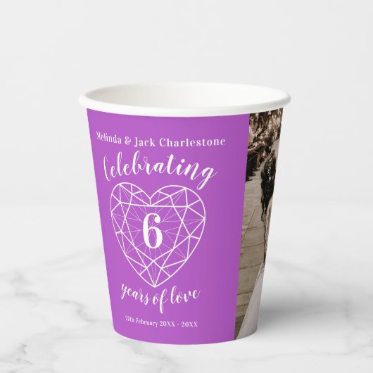 6th Wedding Jubileum overzicht hartfoto Papieren Bekers (Voorkant)